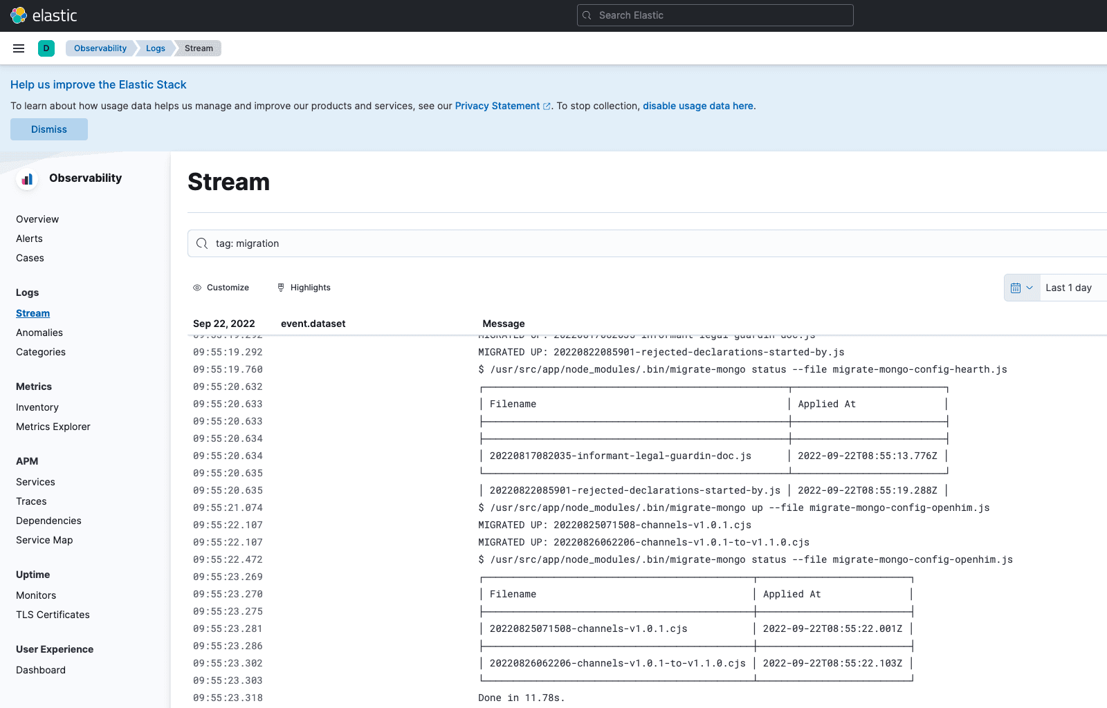 OpenCRVS migrations in Kibana
