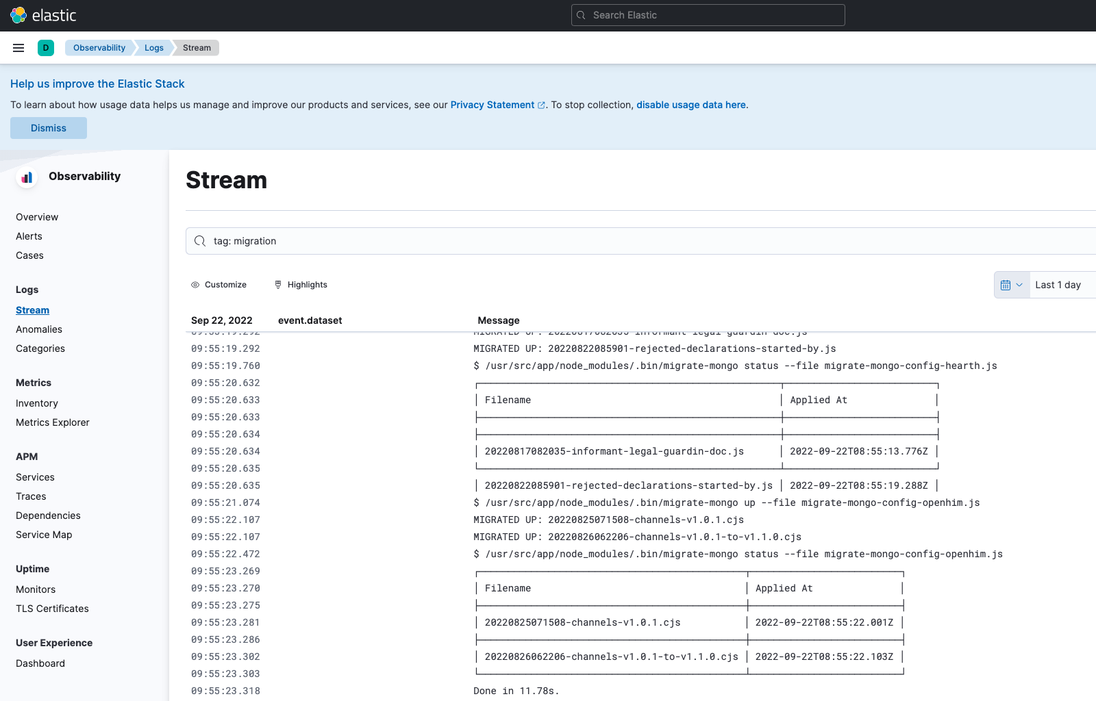 OpenCRVS migrations in Kibana